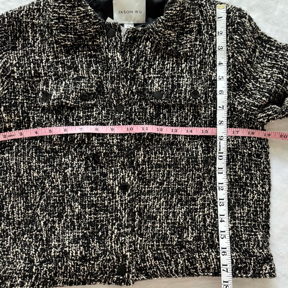 JASON WU Long Sleeve Tweed Collared Cropped Snap Front Blazer Jacket--2 - Picture 14 of 16